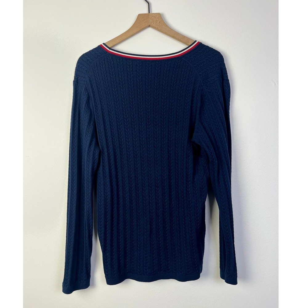 Tommy Hilfiger Preppy Navy Blue Cable Knit Sweater Striped Collar Pullover XXL‎ - Picture 5 of 5